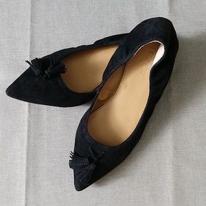 J.crew Tassel Black Suede Flats